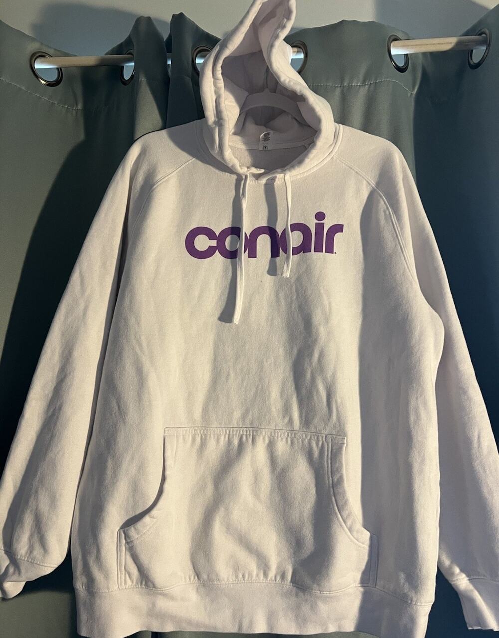 White Conair Promotional Hoodie Sweatshirt Purple Logo Curling Iron XL